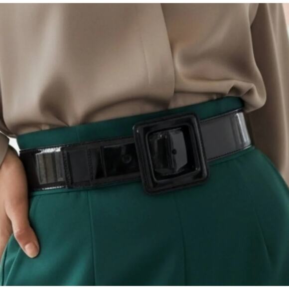Kate Spade Wide Stretch Elastic Shiny Patent Leather Waist Belt in Black S/M NWT main image 4